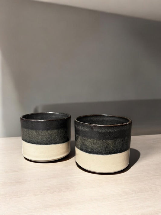 Set van 2 kopjes zwart/beige